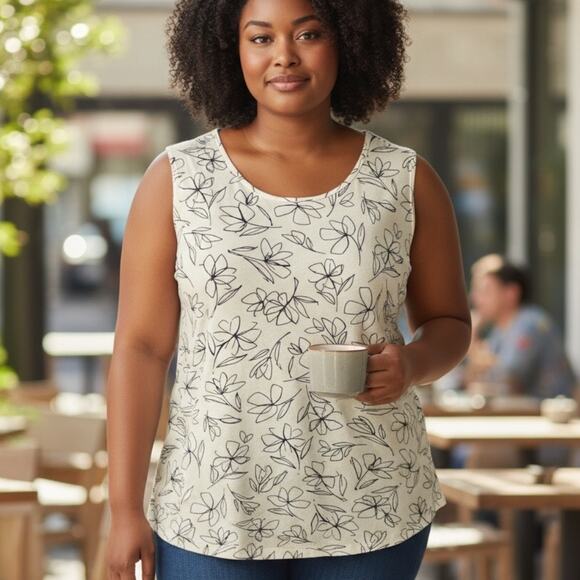 J. Jill Cream Floral Tank Size 4X Wearever Collection Knit Top - Picture 9 of 9